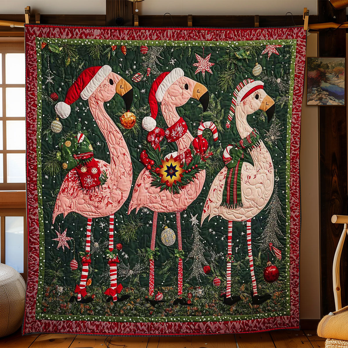 Flamingo Noel Parade Quilt Lovely Quilt Blanket Gift for Holiday Celebrations