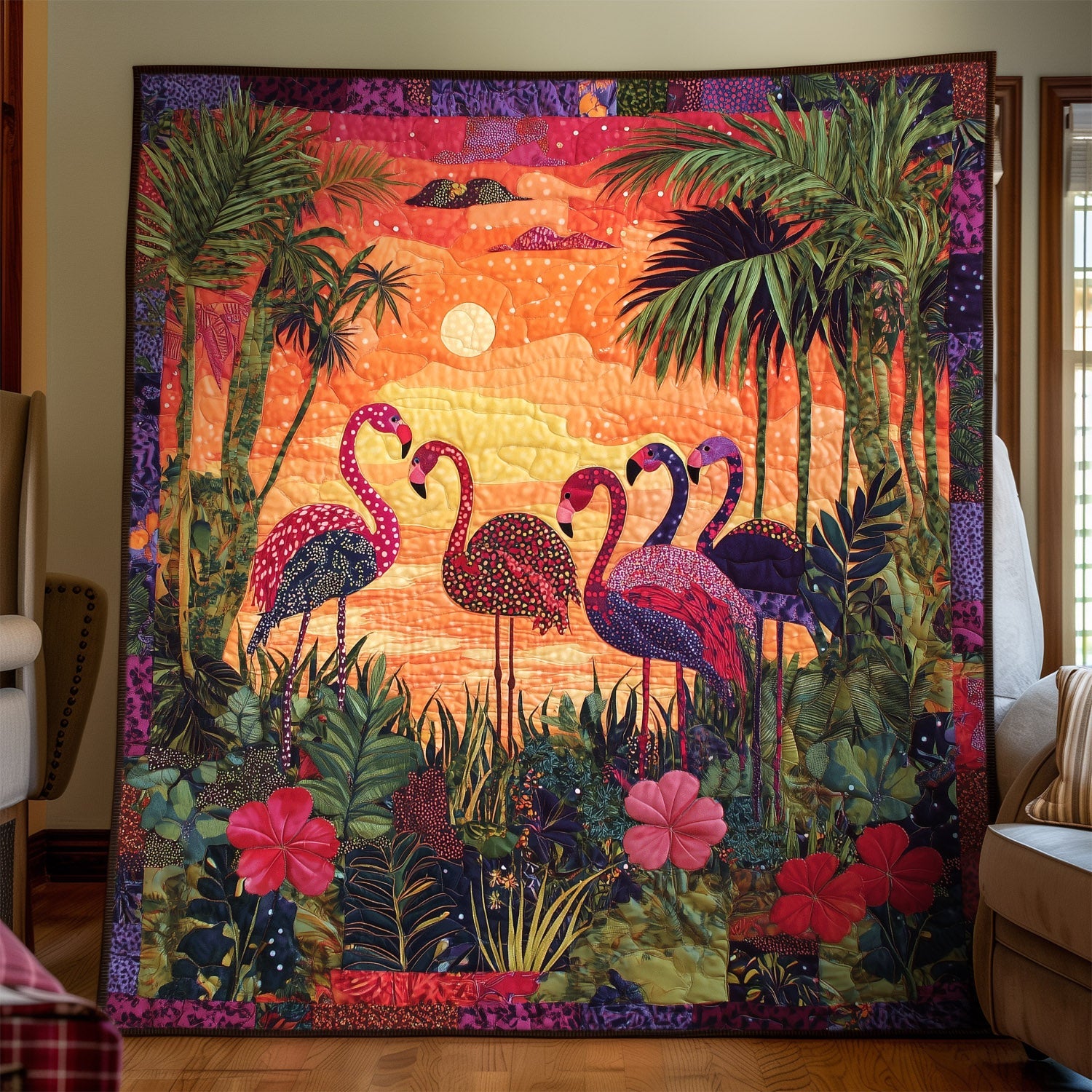 Flamingo Oasis Quilted Blanket Flamingo Gifts For Her
