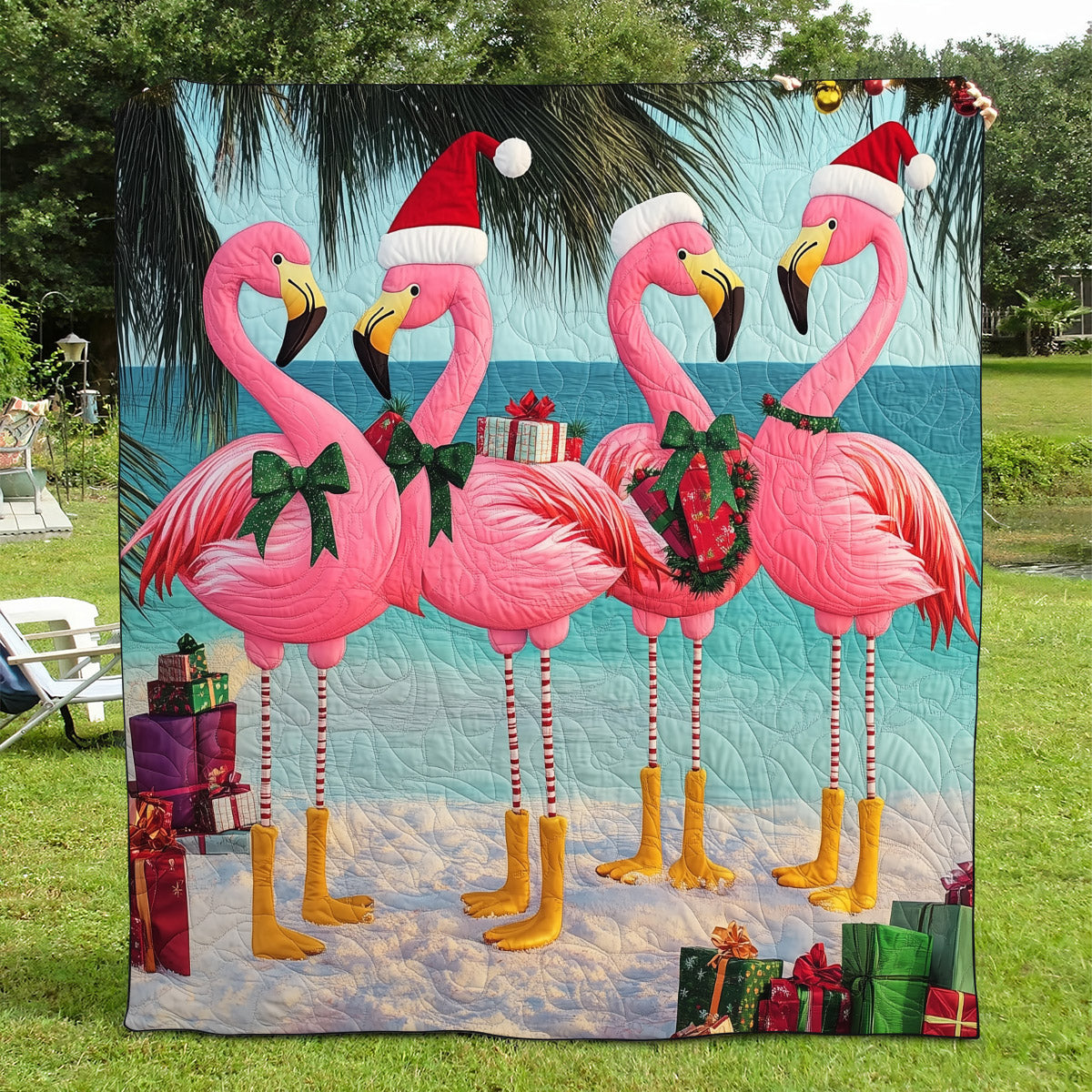 Flamingo Oasis Quilted Blanket Flamingo Gifts For Her