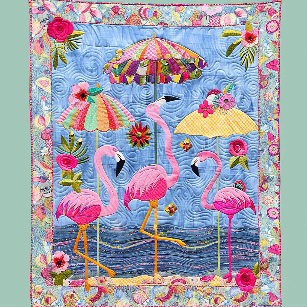 Flamingo Oasis Quilted Blanket Flamingo Gifts For Her