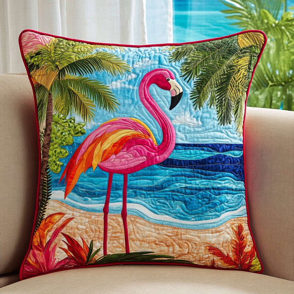 Flamingo Oasis Quilted Pillow Case Throw Pillow Cases Flamingo Special Gifts