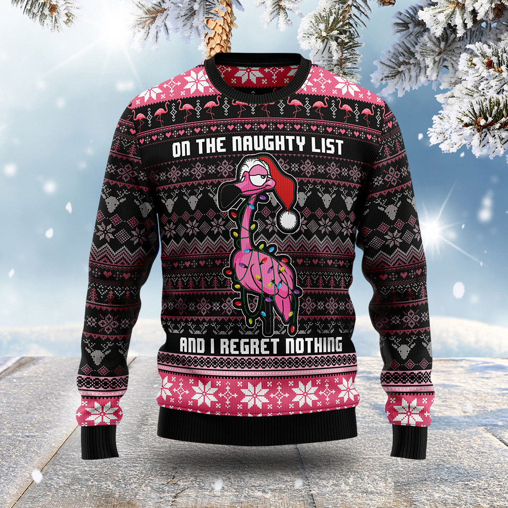 Flamingo On The Naughty List Ugly Christmas Sweater Christmas Outfit Gifts For Him