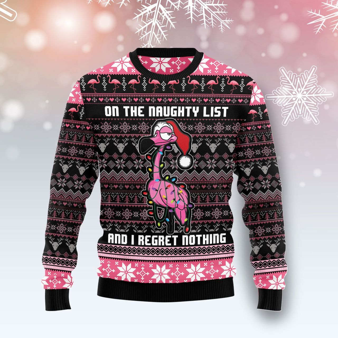 Flamingo On The Naughty List Ugly Christmas Sweater Cool Flamingo Gifts For Christmas