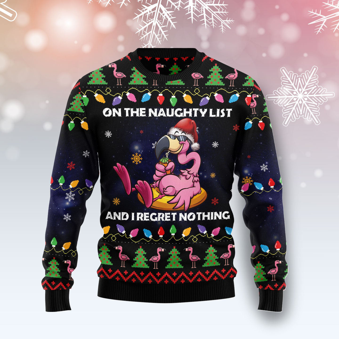 Flamingo On The Naughty List Ugly Christmas Sweater Funny Xmas Clothing Pink Flamingo Gifts