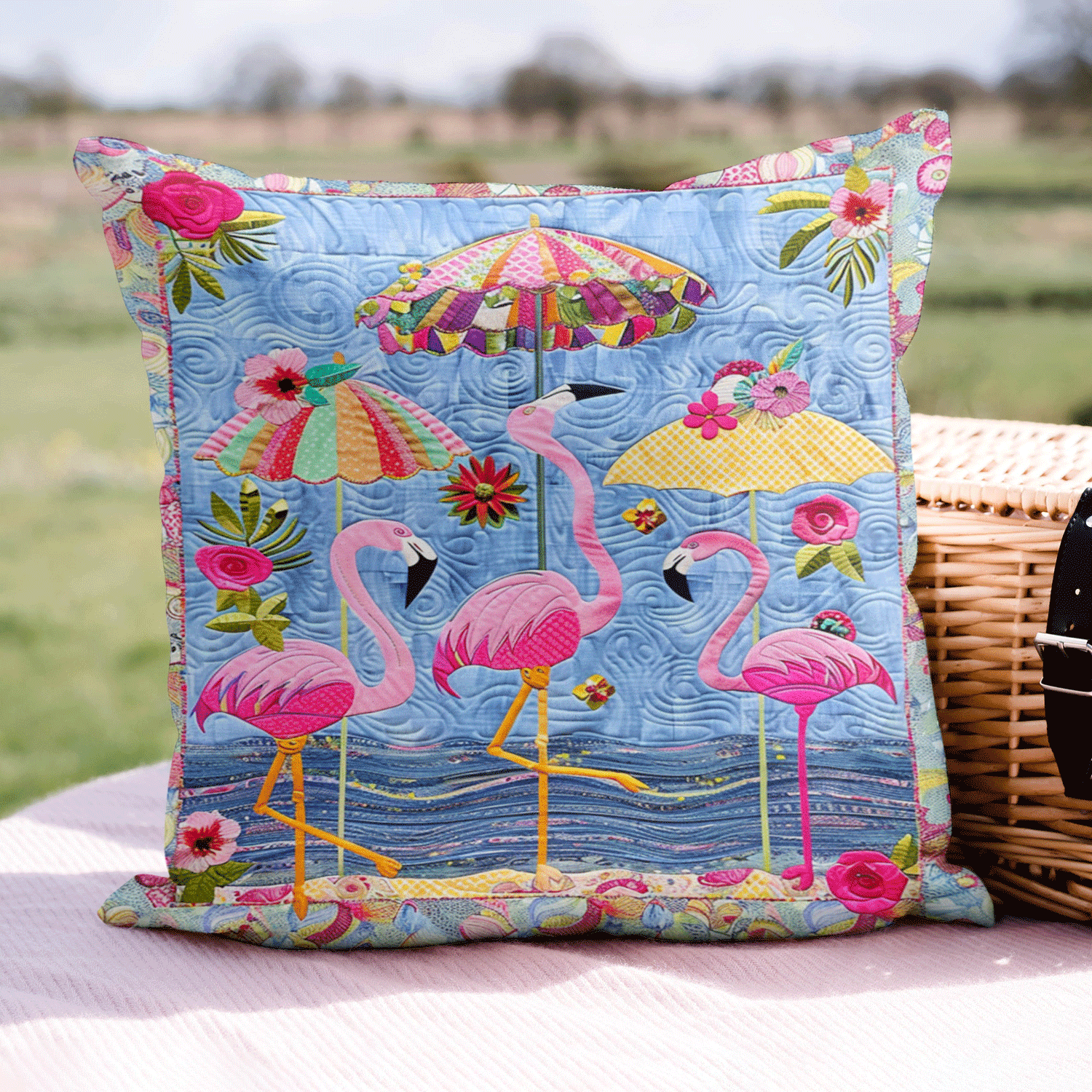 Flamingo Osasis Quilted Pillow Case Farmhouse Christmas Pillow Cover