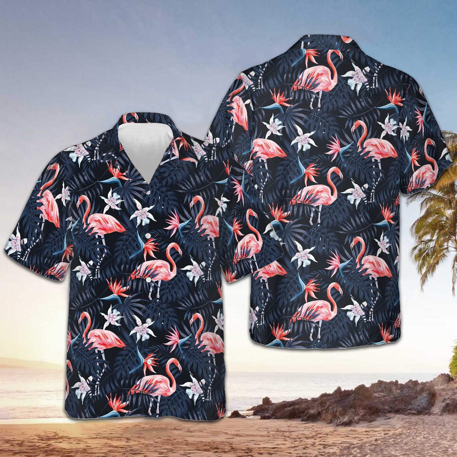 Flamingo Palm Leaves Hawaiian Shirt Tropical Button Up Shirt Gifts For Boyfriend