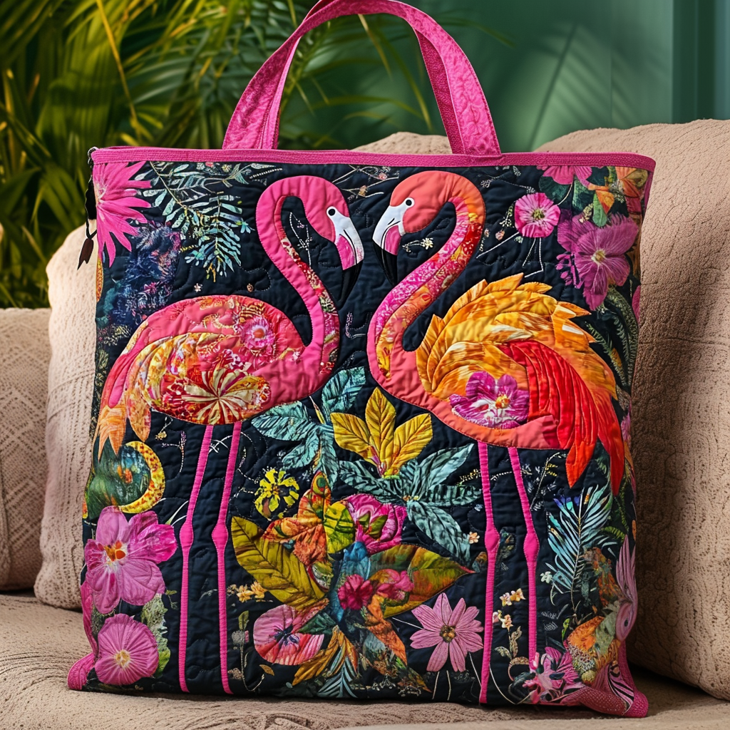 Flamingo Paradise Blooms Quilted Tote Bag Flamingo Christmas Presents