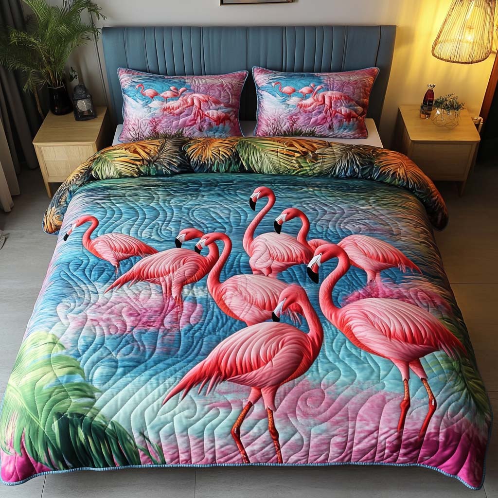 Flamingo Paradise Quilted Bedding Set Bedroom Decorations Awesome Gifts For Flamingo Lovers