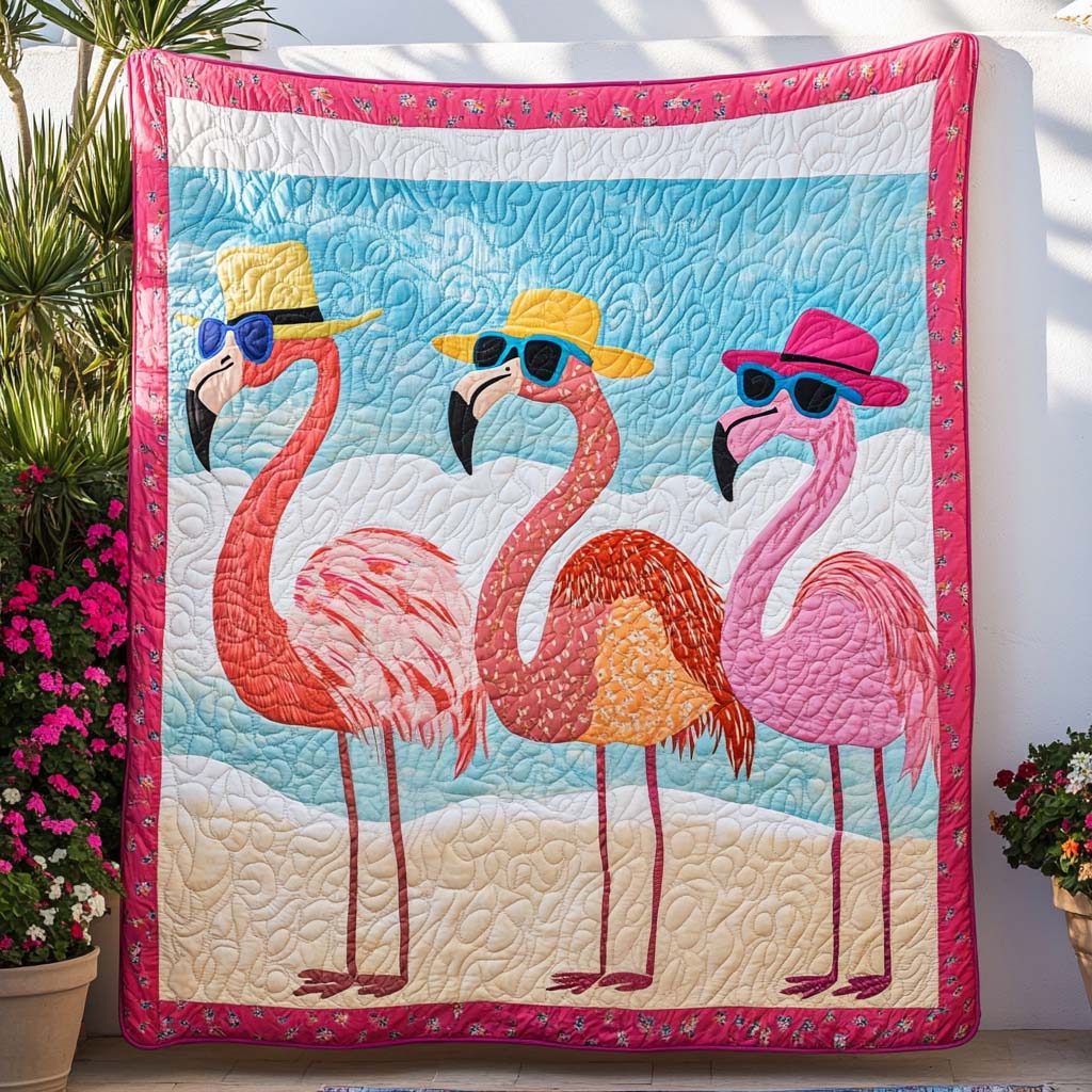 Flamingo Paradise Quilted Blanket Best Throw Blanket Best Dragon Gifts