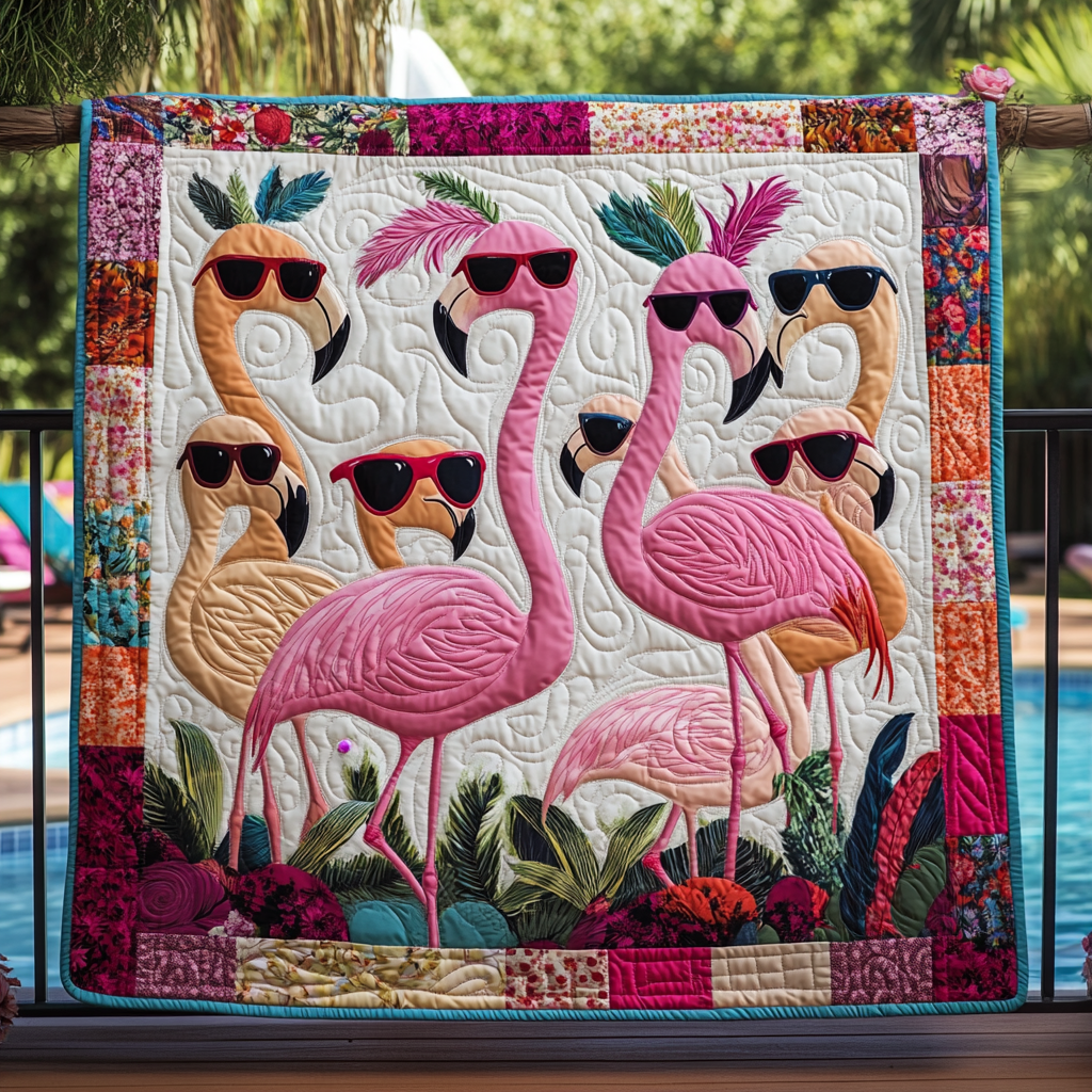 Flamingo Paradise Quilted Blanket Flamingo Gifts For Her