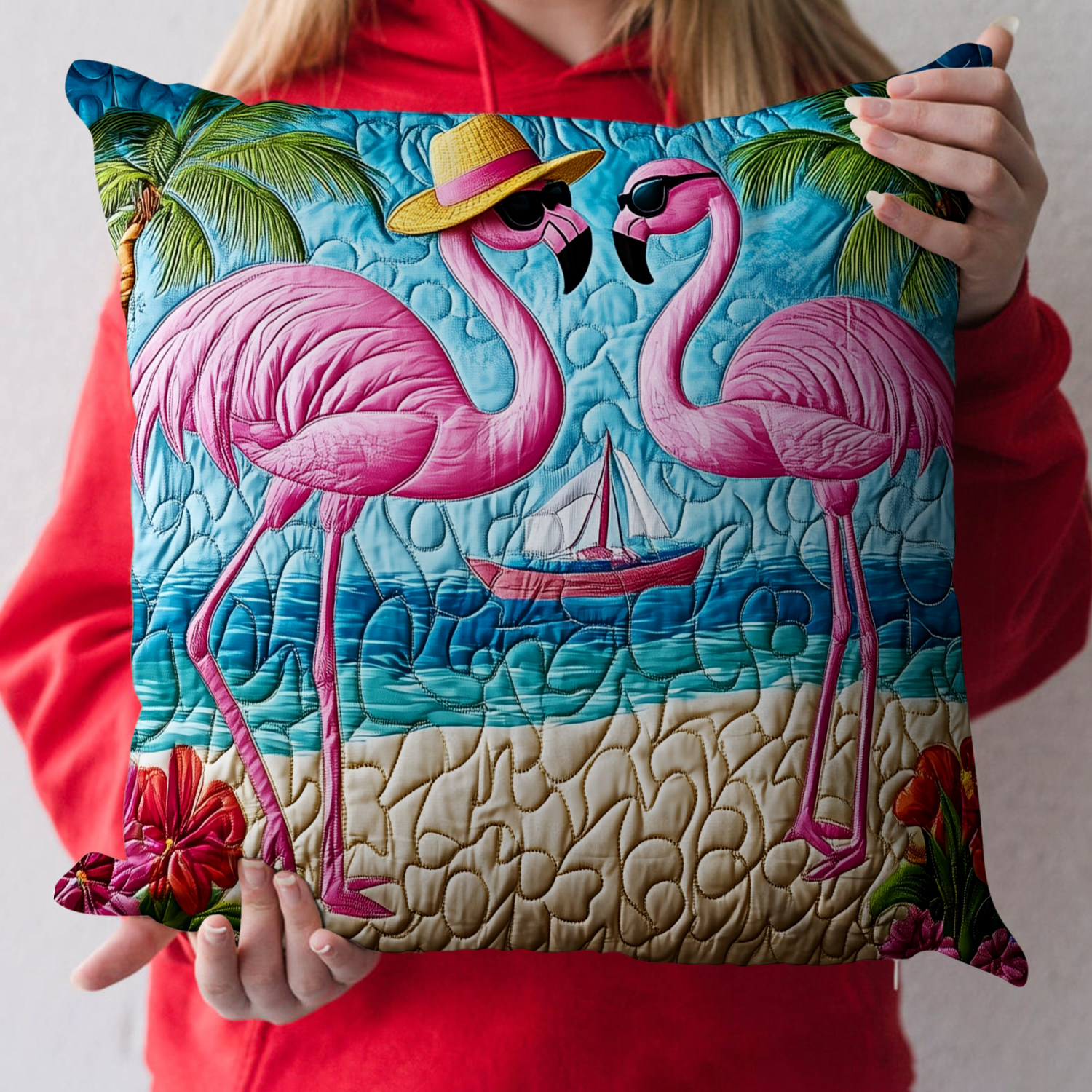Flamingo Paradise Quilted Pillow Case Throw Pillow Covers Flamingo Gifts For Her