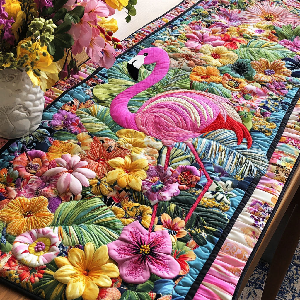 Flamingo Paradise Quilted Table Runner Dinner Table Decor Ideas Gifts With Flamingos On Them