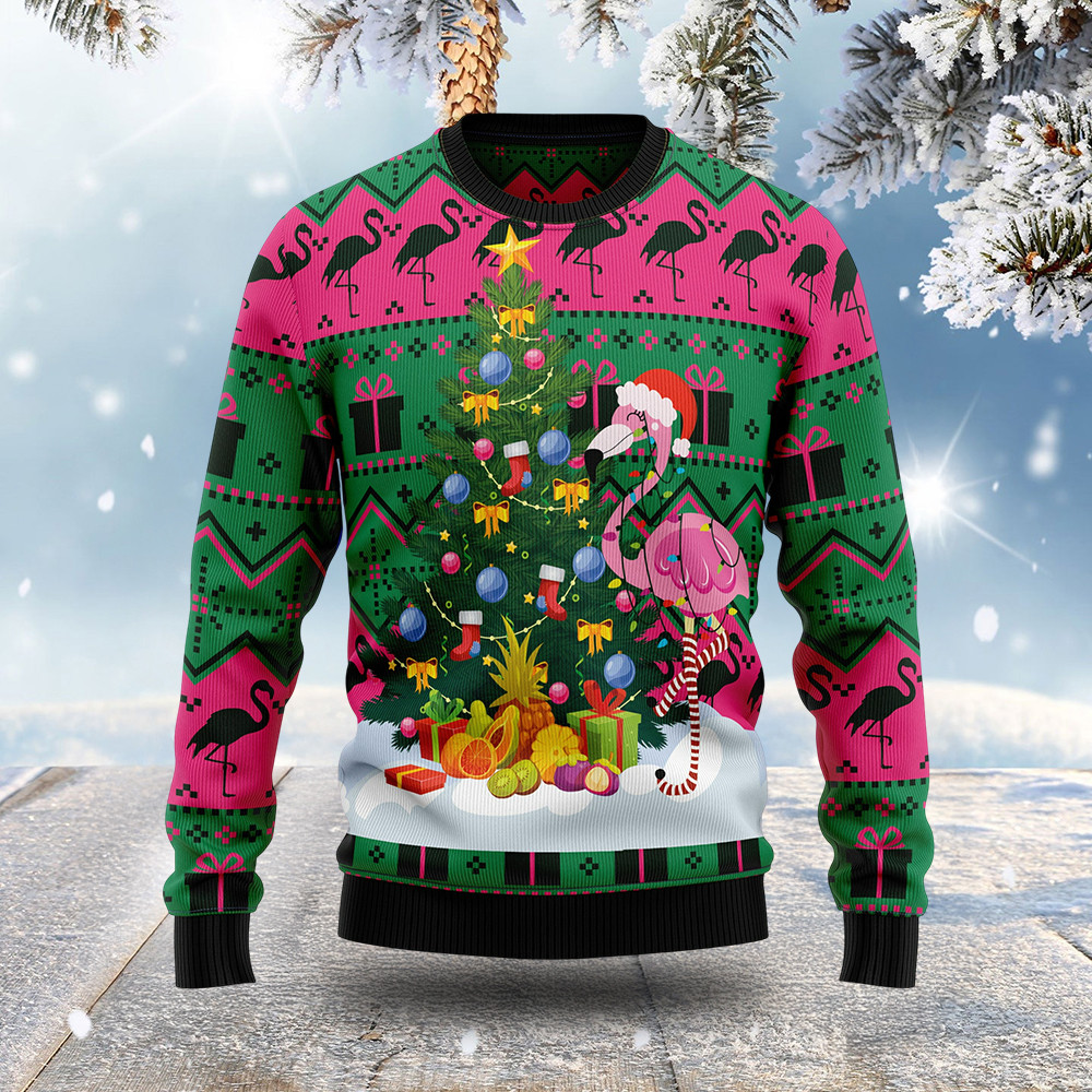 Flamingo Pine Tree Christmas Ugly Sweater Holiday Clothing Xmas Gifts For Her