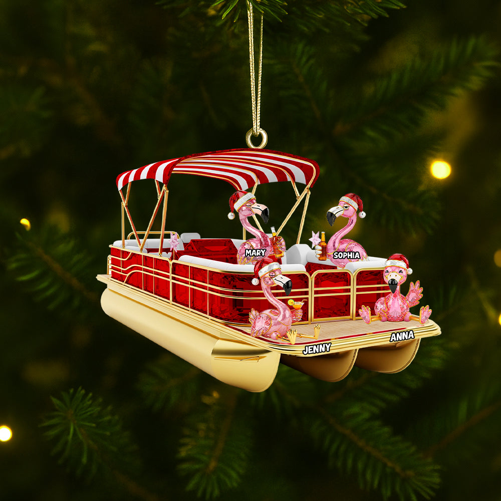 Flamingo Pontoon Christmas Acrylic Ornament Personalized Gifts For Family - Cute Christmas Tree Gift Idea
