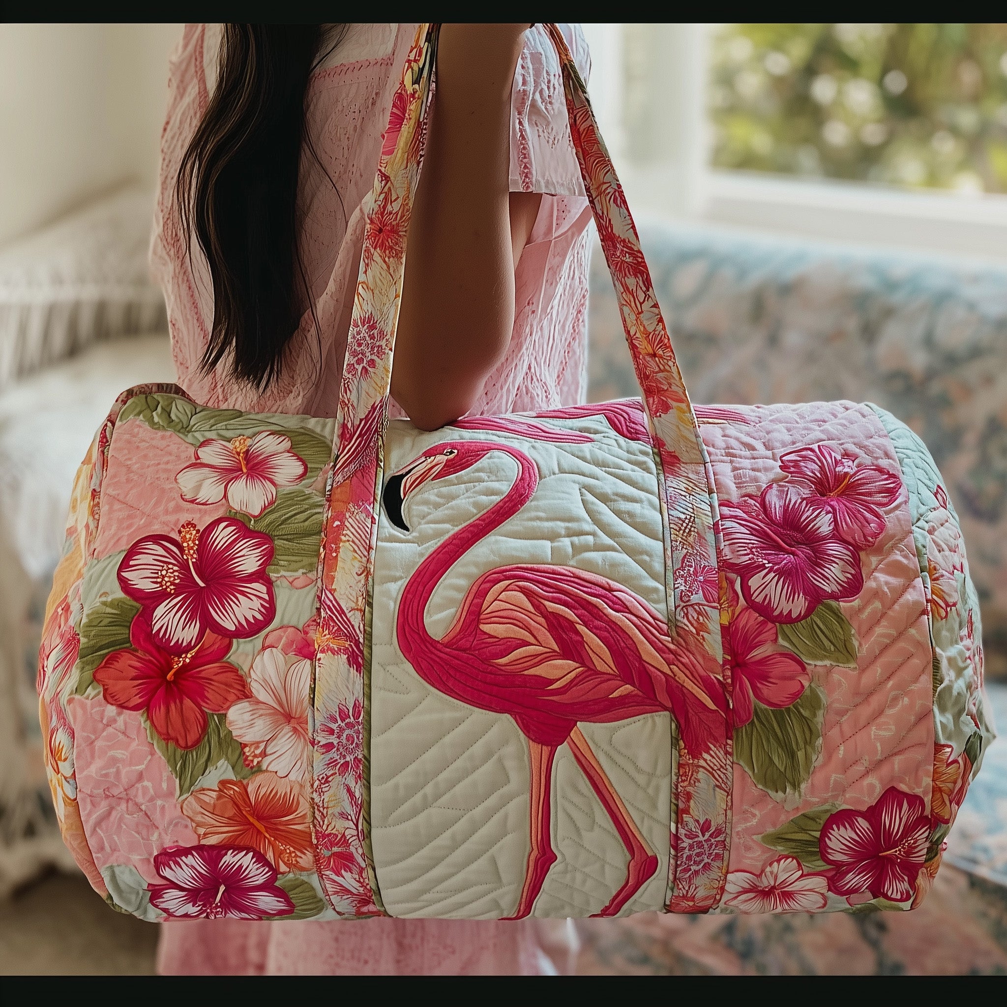 Flamingo Quilted Duffle Bag Everyday Gift Idea