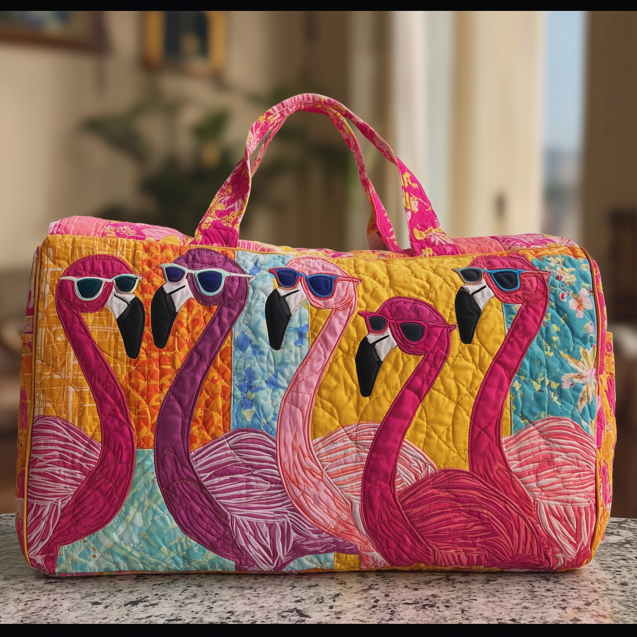 Flamingo Quilted Duffle Bag For Everyday Use