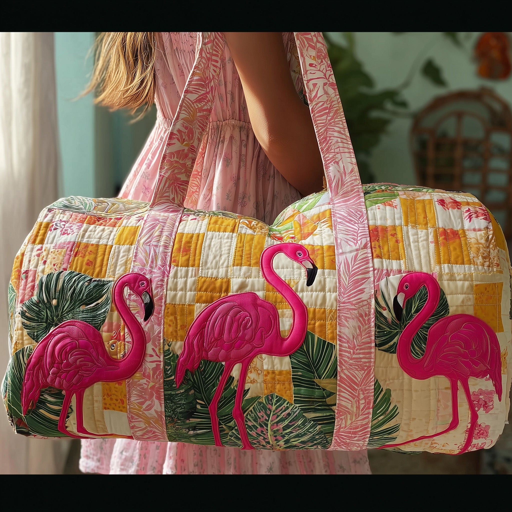 Flamingo Quilted Duffle Bag Gift For Family
