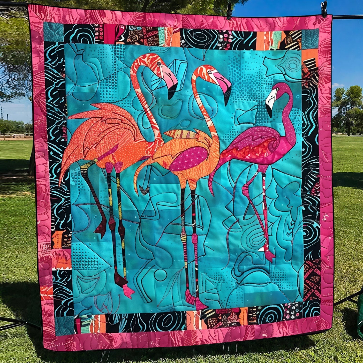 Flamingo Reflection Quilted Blanket Gifts For Flamingo Lovers