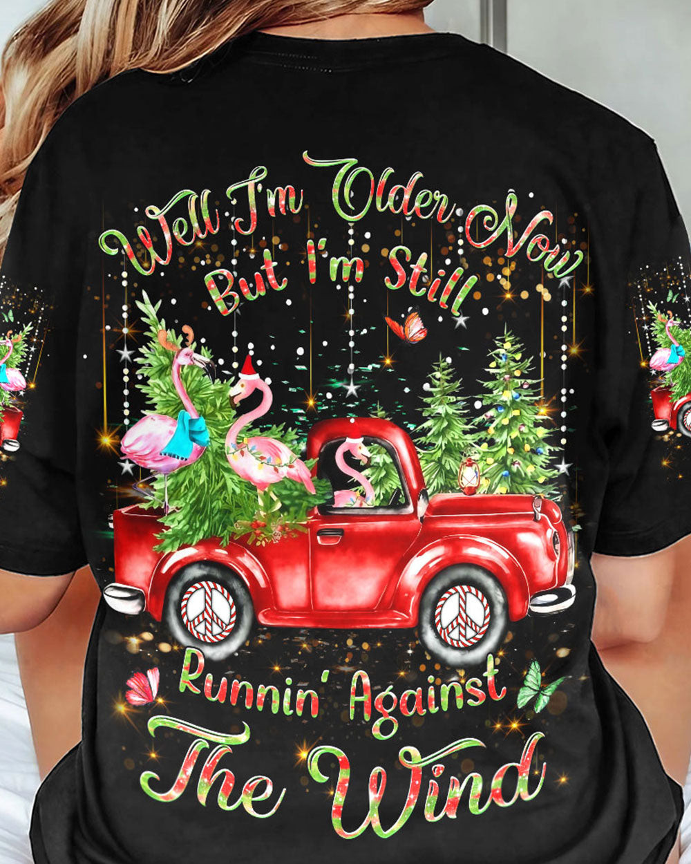 Flamingo Running Against The Wind Christmas T-Shirt Holiday Clothing Xmas Flamingo Gifts