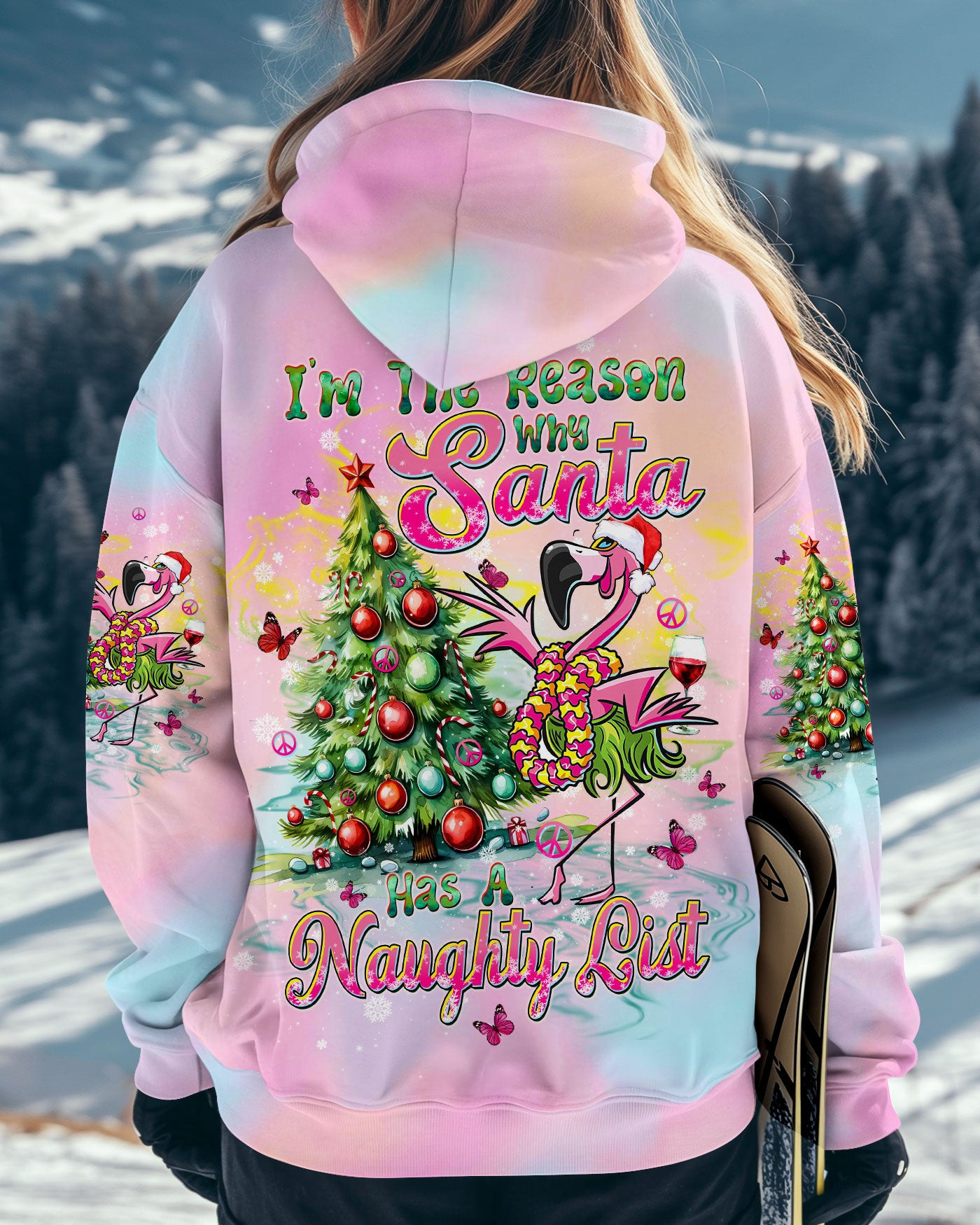 Flamingo Santa Has A Naughty List Tie Dye Hoodie Christmas Merch Pink Flamingo Presents