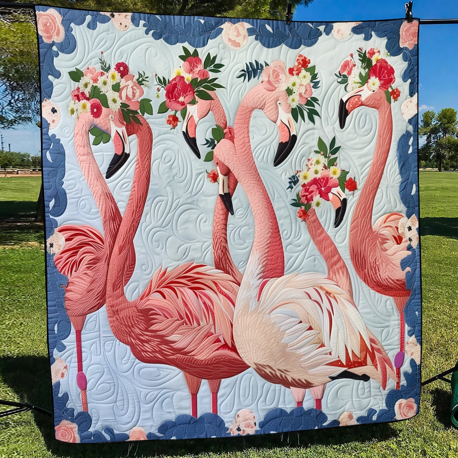 Flamingo Serenade Quilted Blanket Gifts For Flamingo Lovers