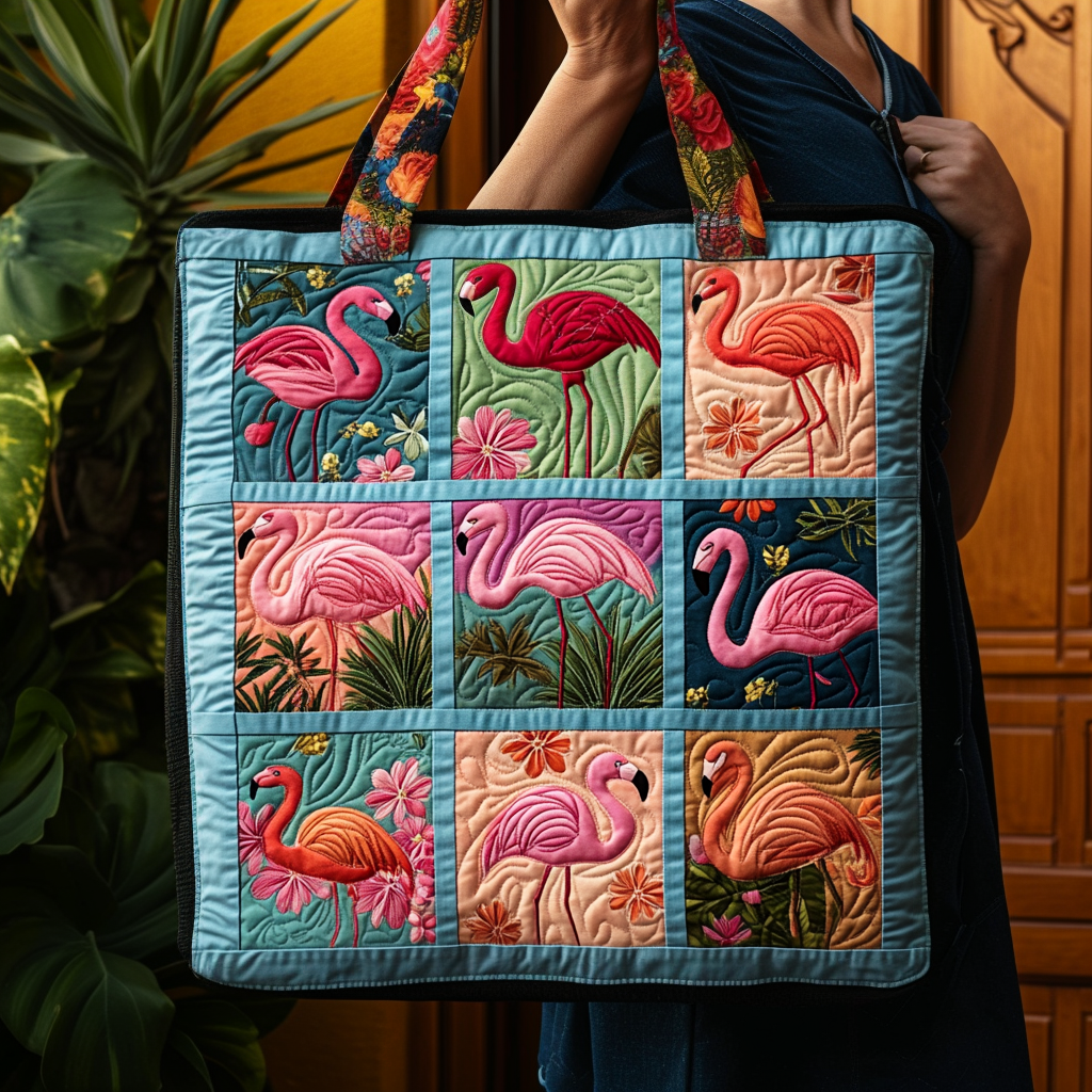Flamingo Serenade Quilted Tote Bag Flamingo Gifts For Adults