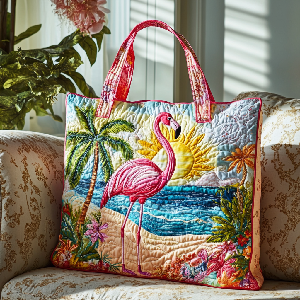Flamingo Shore Quilted Tote Bag Cool Beach Gifts