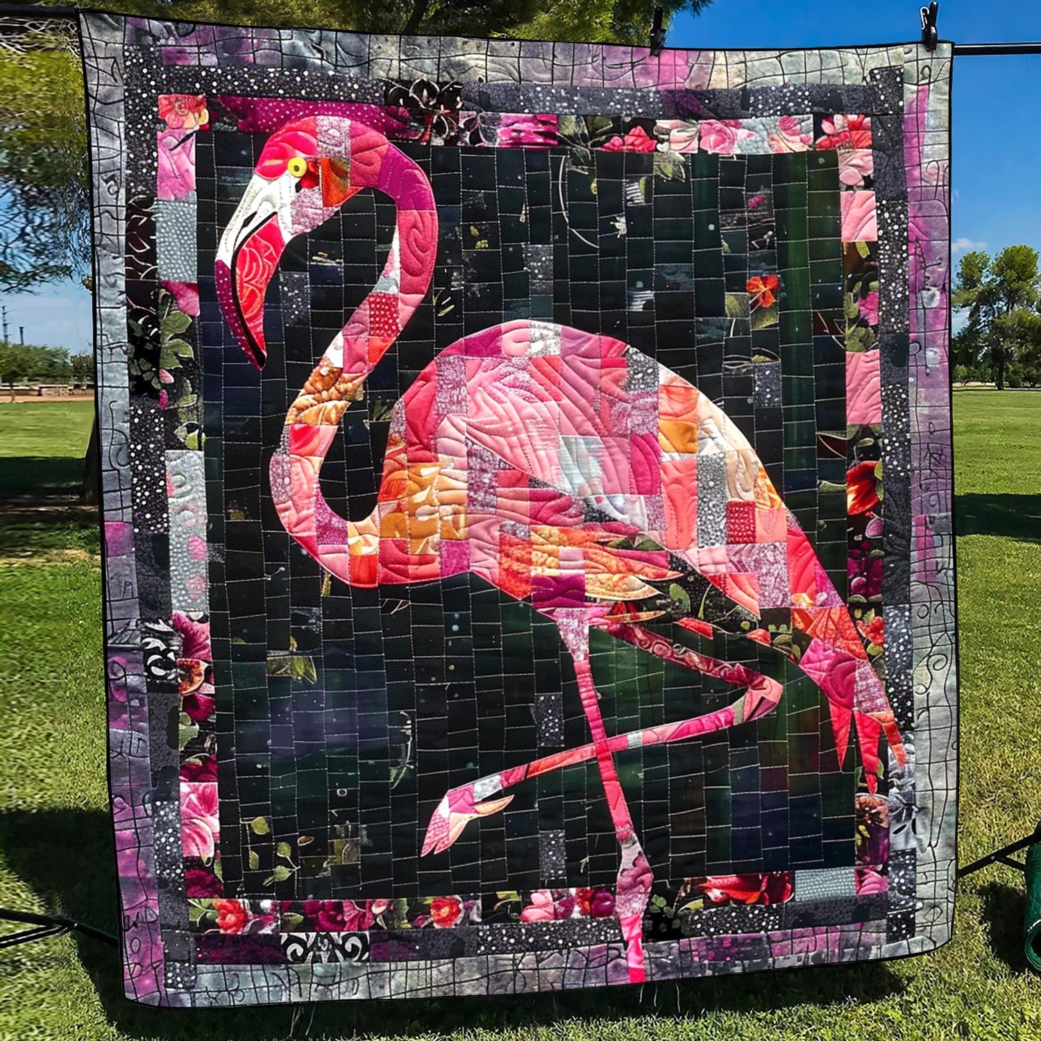 Flamingo Splash Quilted Blanket Gifts For Flamingo Lovers