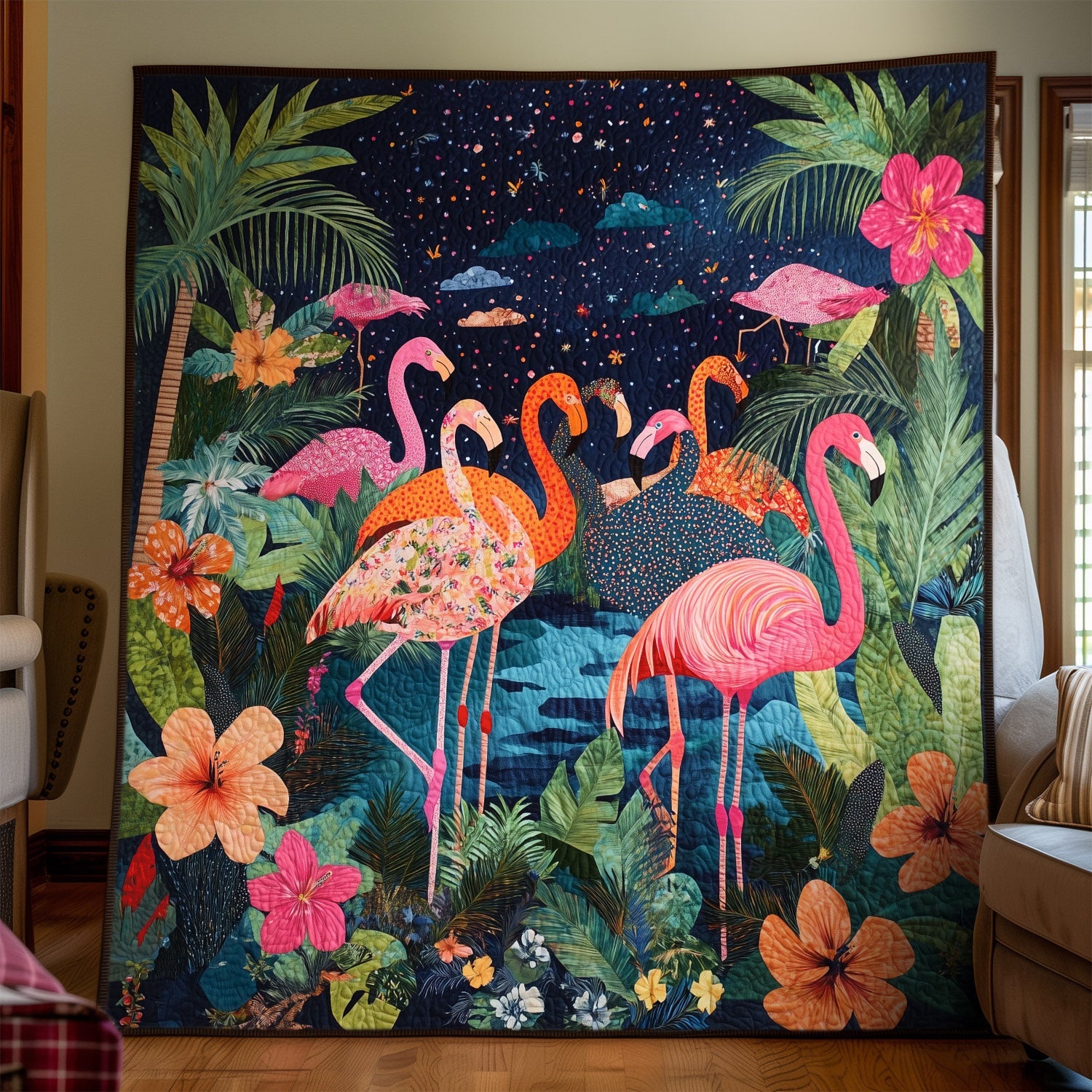 Flamingo Squad Quilted Blanket Gifts For Flamingo Lovers