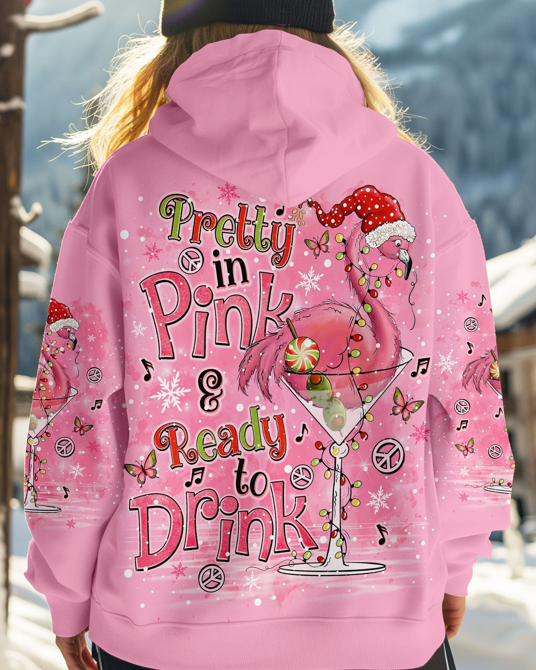 Flamingo String Lights Pretty In Pink Hoodie Christmas Shirt Gifts With Flamingos On Them