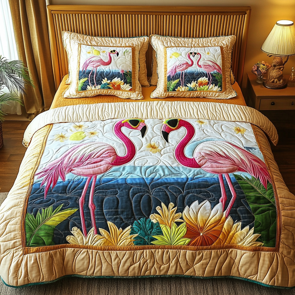 Flamingo Sunset Quilted Bedding Set Bedroom Decorations Flamingo Teacher Gift
