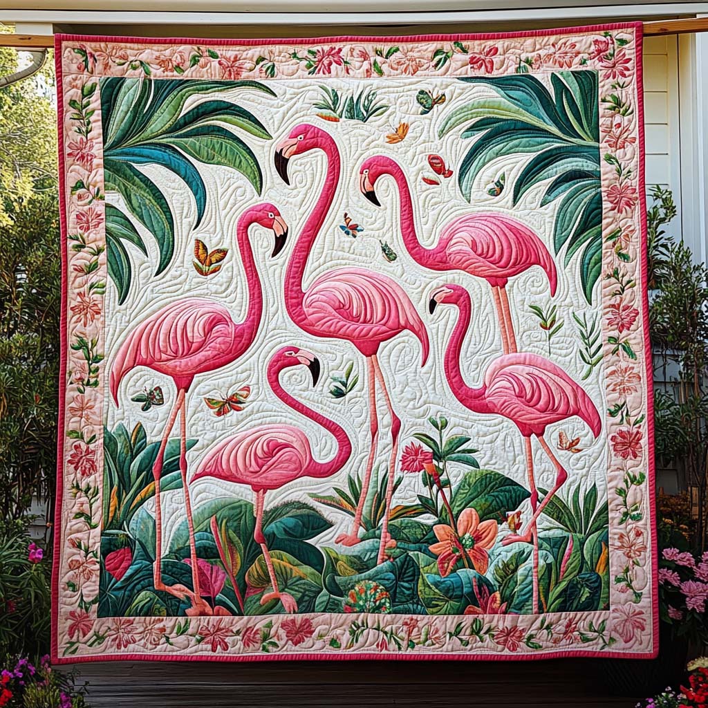 Flamingo Sunset Quilted Blanket Flamingo Gifts For Her
