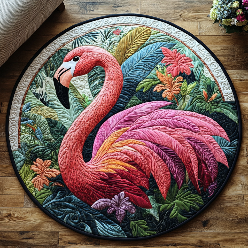 Flamingo Sunset Quilted Round Mat Unique Front Door Decor Unique Gifts For Farmers
