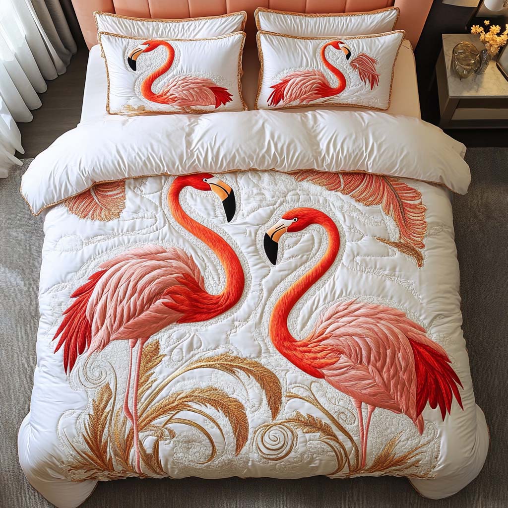 Flamingo Swagger Quilted Bedding Set Bed Room Decoration Great Flamingo Themed Gifts