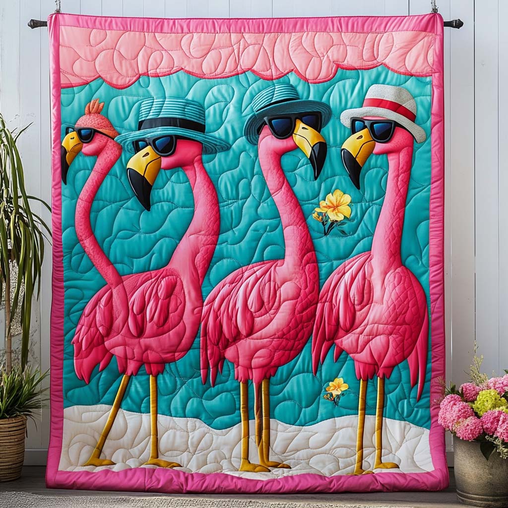 Flamingo Swagger Quilted Blanket Xmas Holiday Best Gifts For Hippie Friends