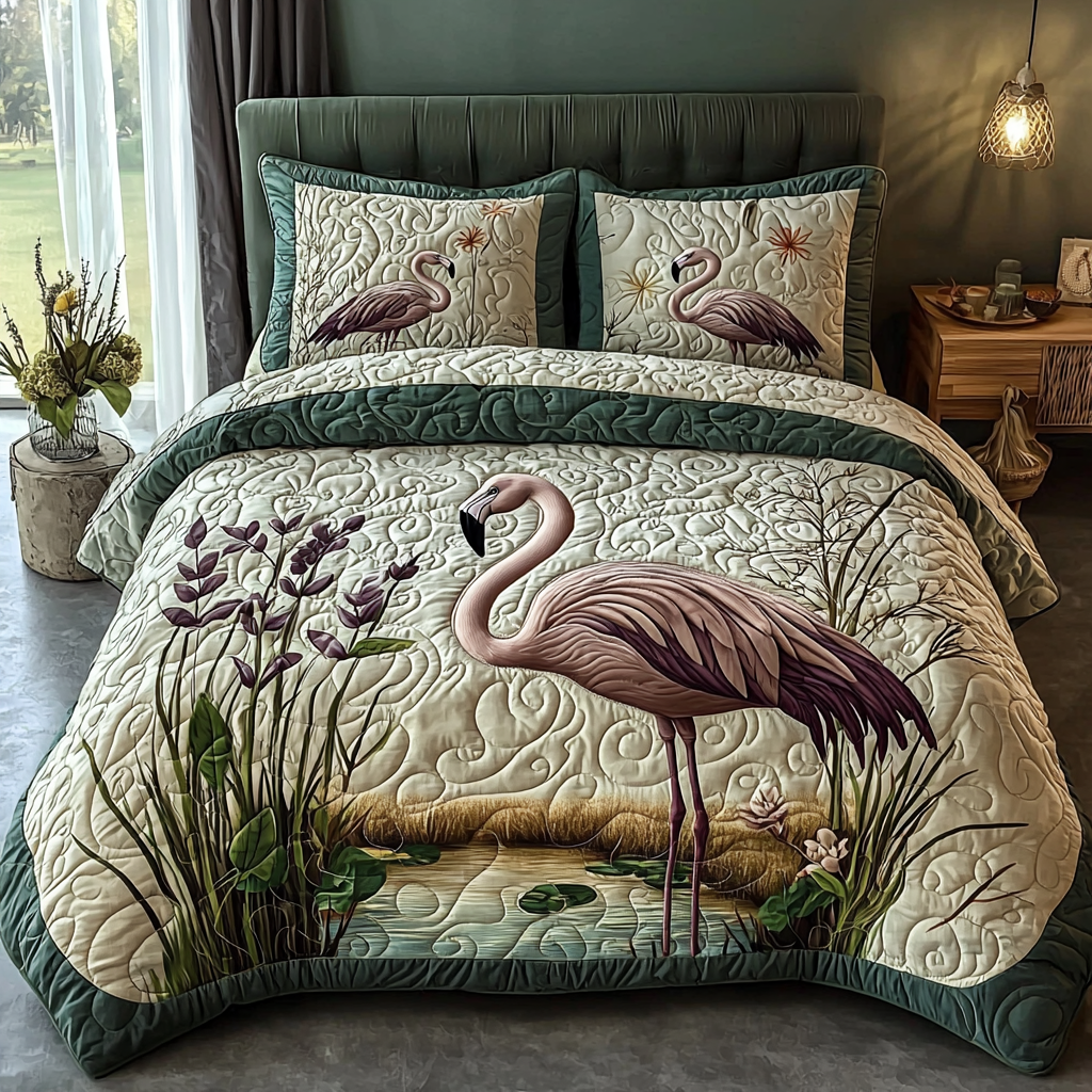Flamingo Swamp Quilted Bedding Set Duvet Cover Bed Sheet Set Flamingo Mothers Day Gifts