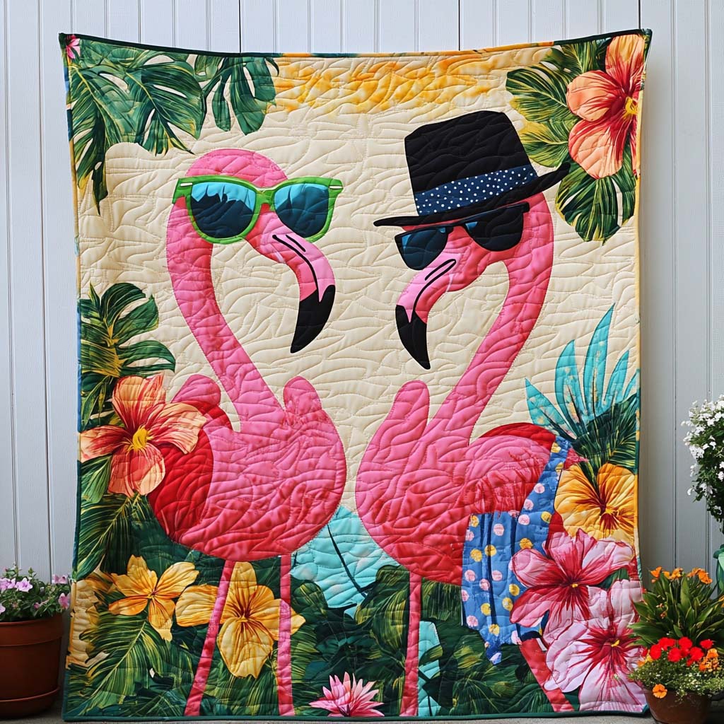 Flamingo Tango Quilted Blanket Christmas Holiday Best Gift For Dragon Lovers