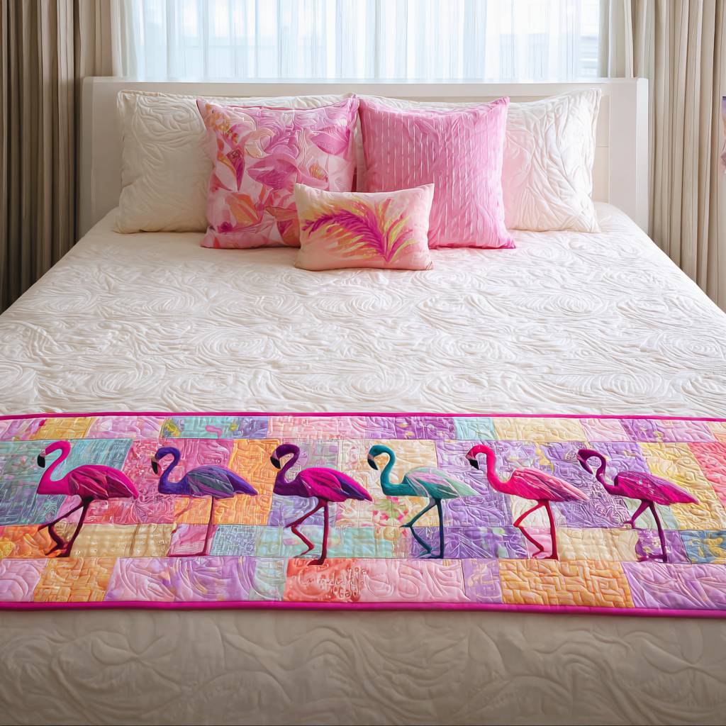 Flamingo Trails Quilted Bed Runner Cool Bedroom Decor Best Flamingo Gifts For Christmas