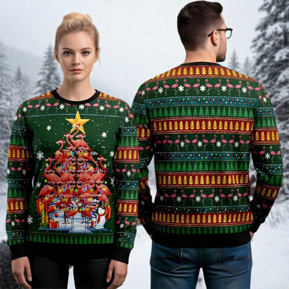 Flamingo Tree Christmas Ugly Sweater Holiday Apparel Christmas Gift Ideas For Women