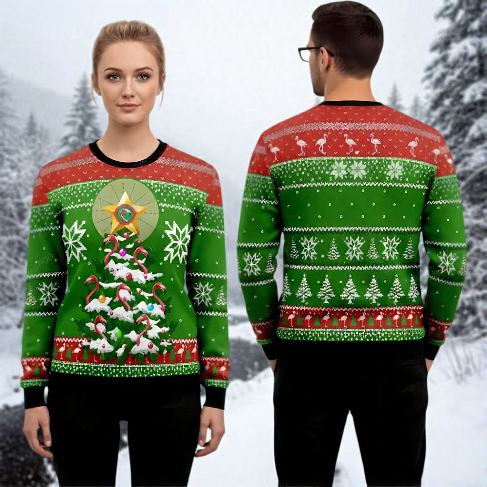 Flamingo Tree Ugly Christmas Sweater Animal Themed Christmas Apparel Xmas Gifts For Her