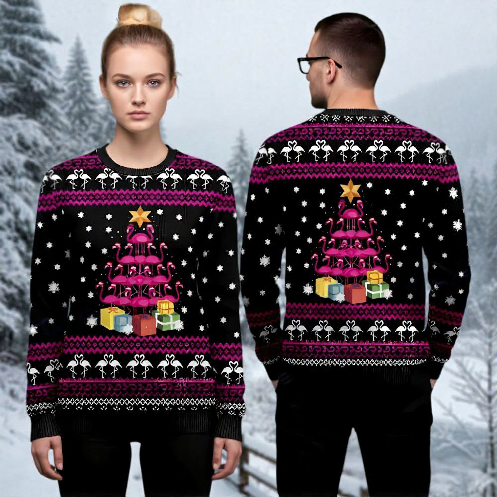 Flamingo Tree Ugly Christmas Sweater Animal Themed Christmas Apparel Xmas Gifts For Women