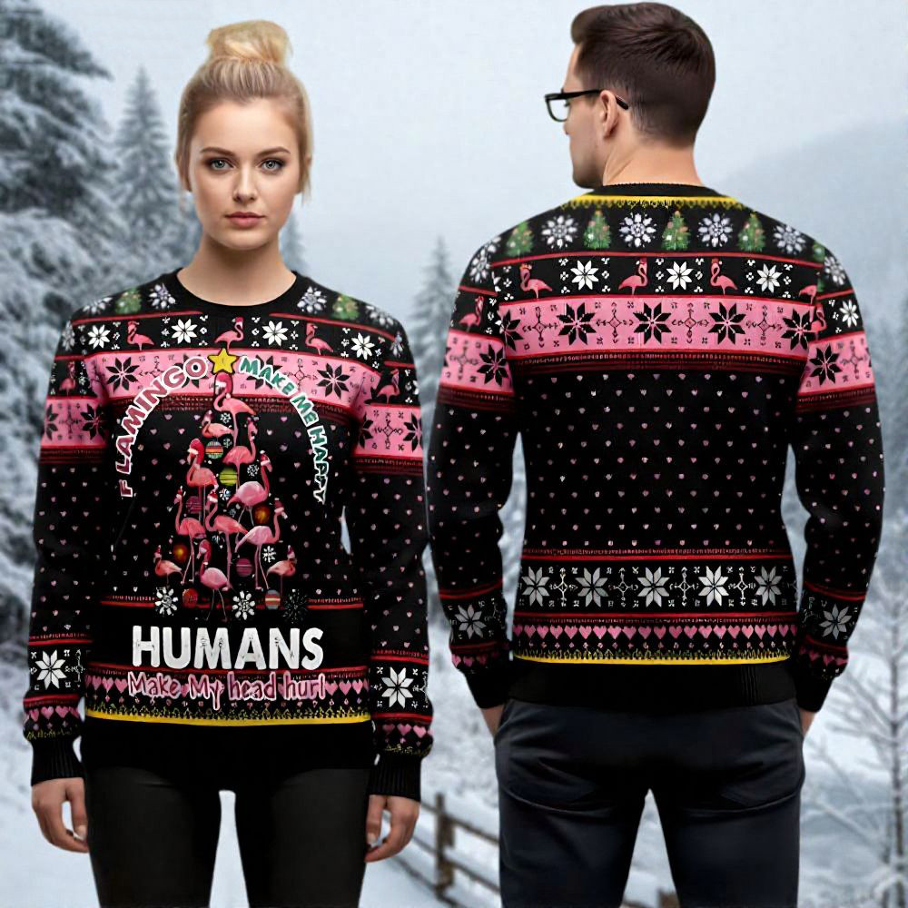 Flamingo Tree Ugly Christmas Sweater Make Me Happy Christmas Clothing Gift Ideas