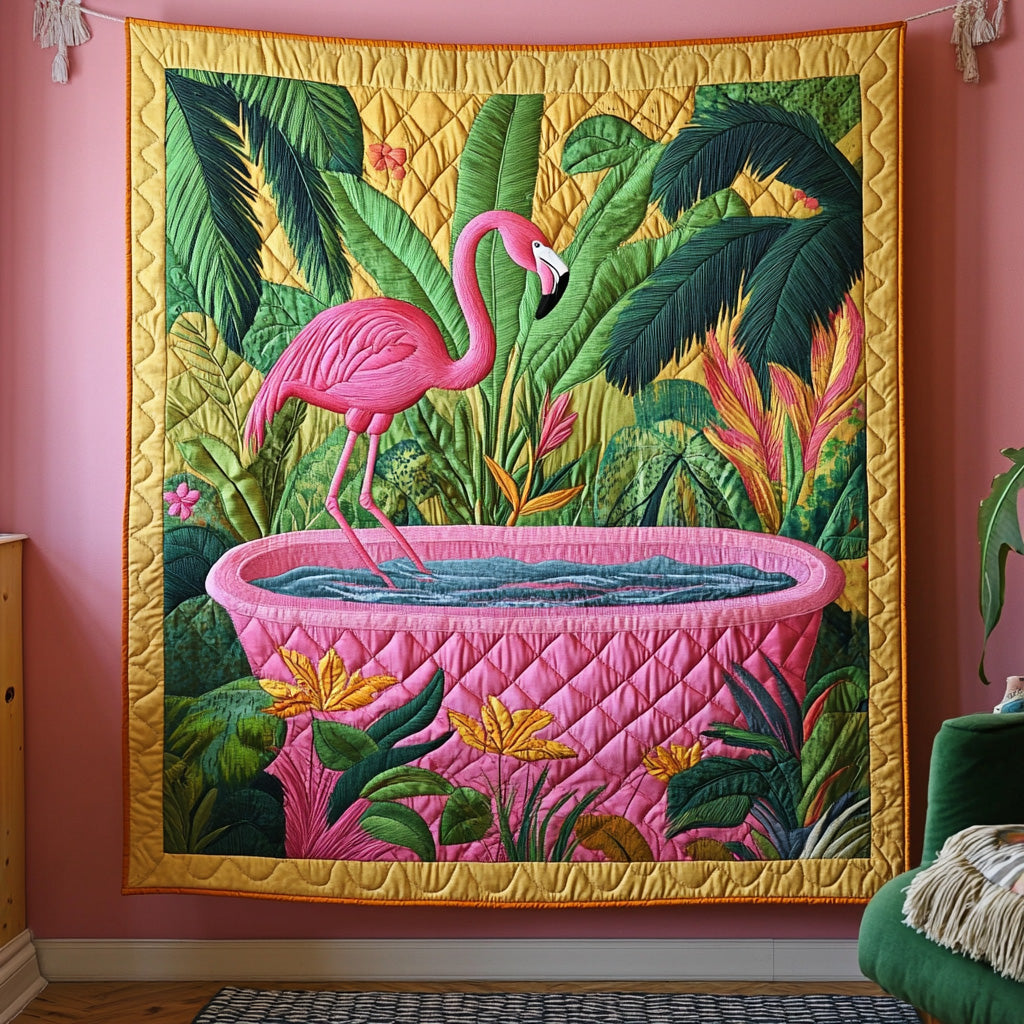 Flamingo Tropical Bathtub Quilted Blanket Merchandise Throw BlanketGifts With Flamingos On Them