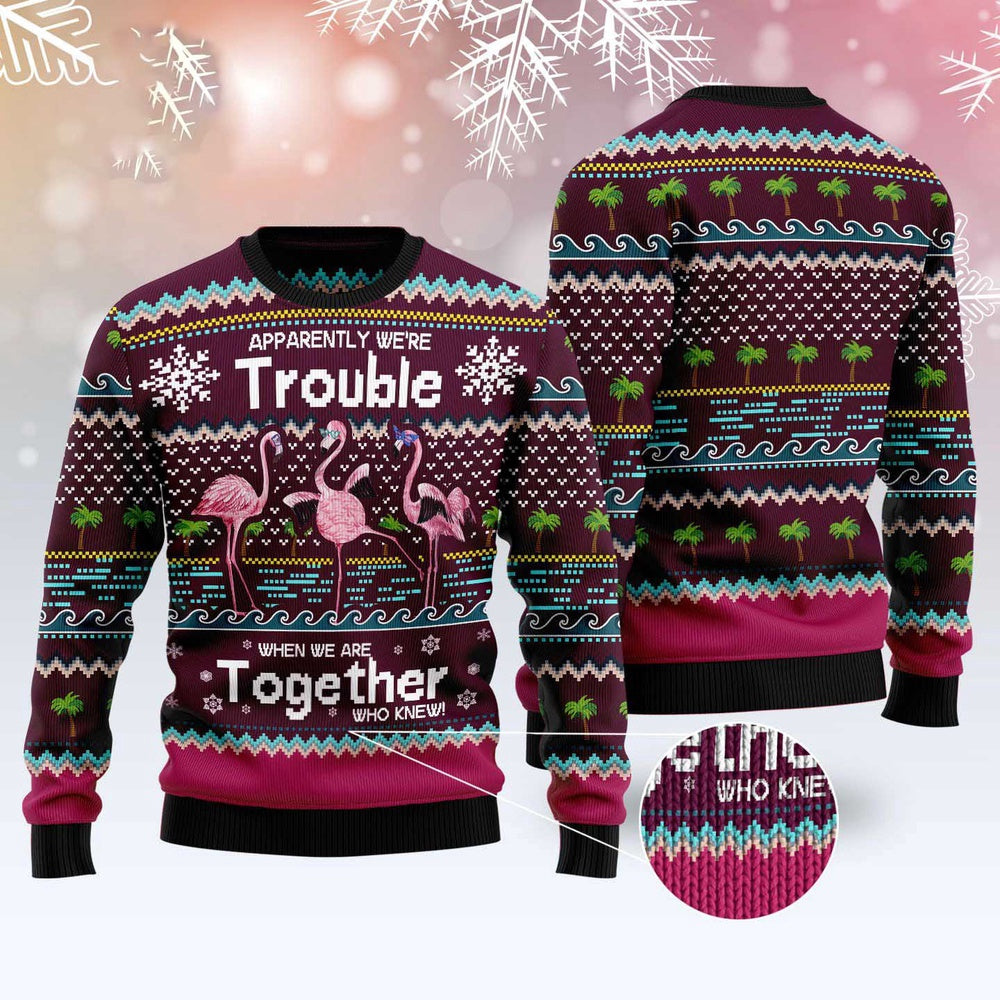 Flamingo Trouble Ugly Christmas Sweater Funny Ugly Christmas Sweater Xmas Gifts