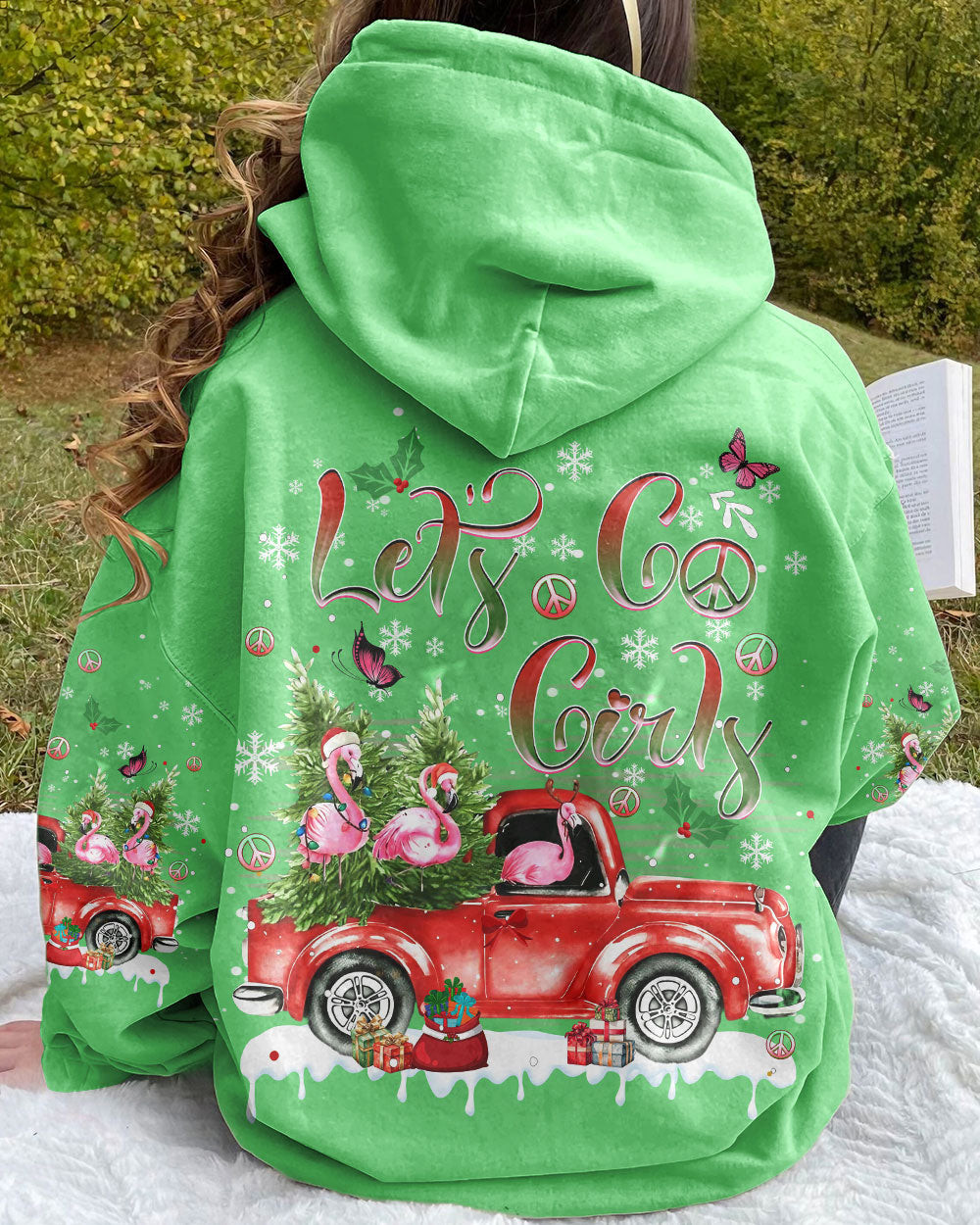 Flamingo Truck Let's Go Girls Christmas Hoodie Flamingo Apparel Xmas Gifts For Truck Driver