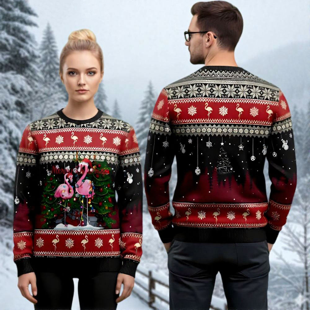 Flamingo Ugly Christmas Sweater Animal Themed Christmas Clothing Gifts For Flamingo Lovers