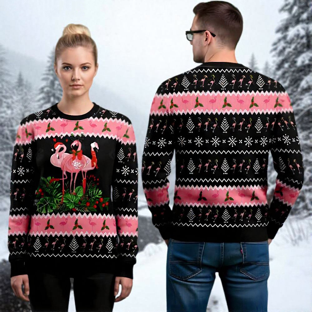 Flamingo Ugly Christmas Sweater Animal Themed Holiday Apparel Xmas Gifts For Couple