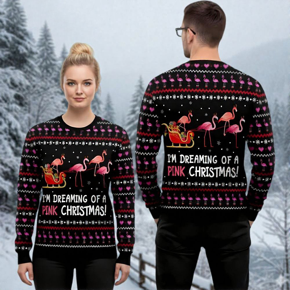 Flamingo Ugly Christmas Sweater I'm Dreaming Of A Pink Christmas Secret Santa Gifts