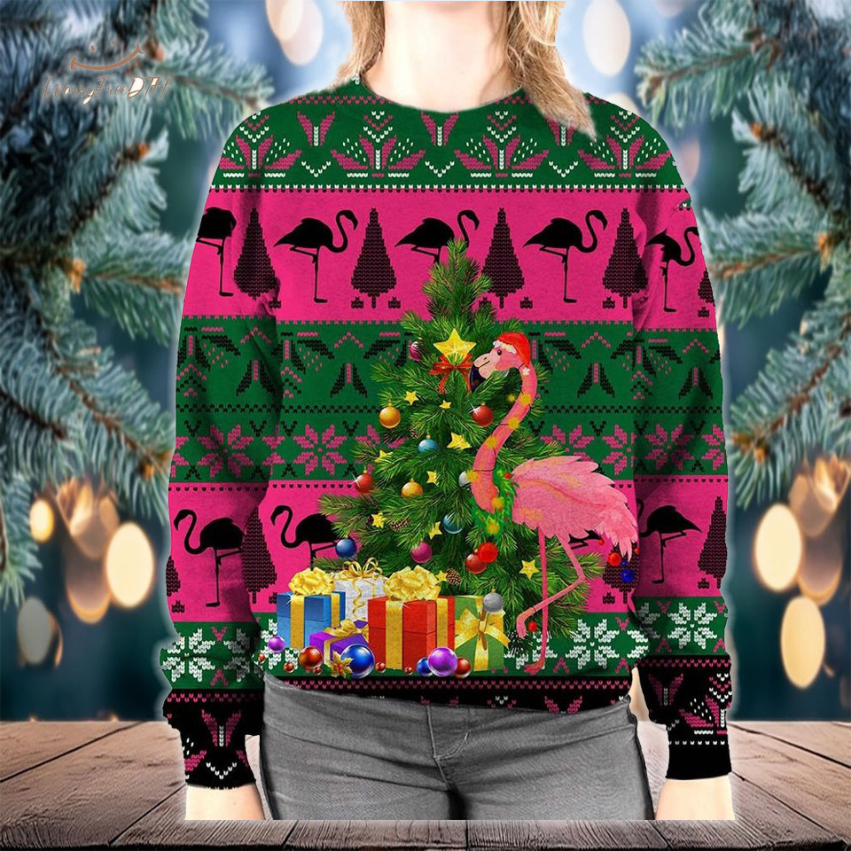 Flamingo Ugly Christmas Sweater Merry Xmas Sweater Gifts For Flamingo Lovers