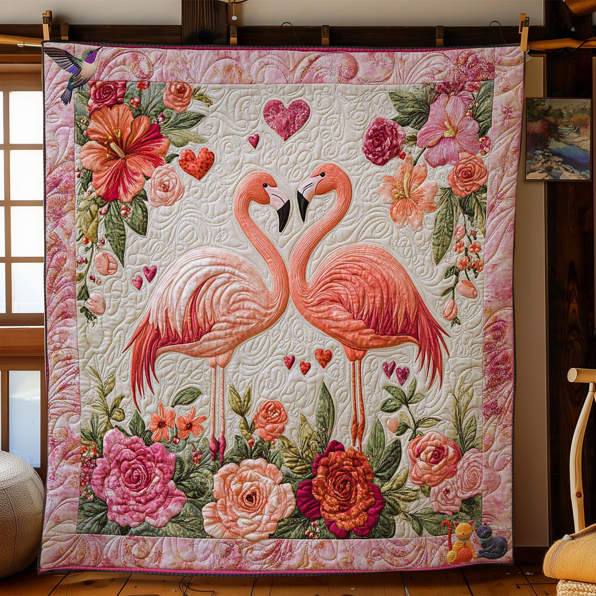 Flamingo Valentine Delight Quilt Comfortable Microfiber Quilt Blanket for Everyday Use